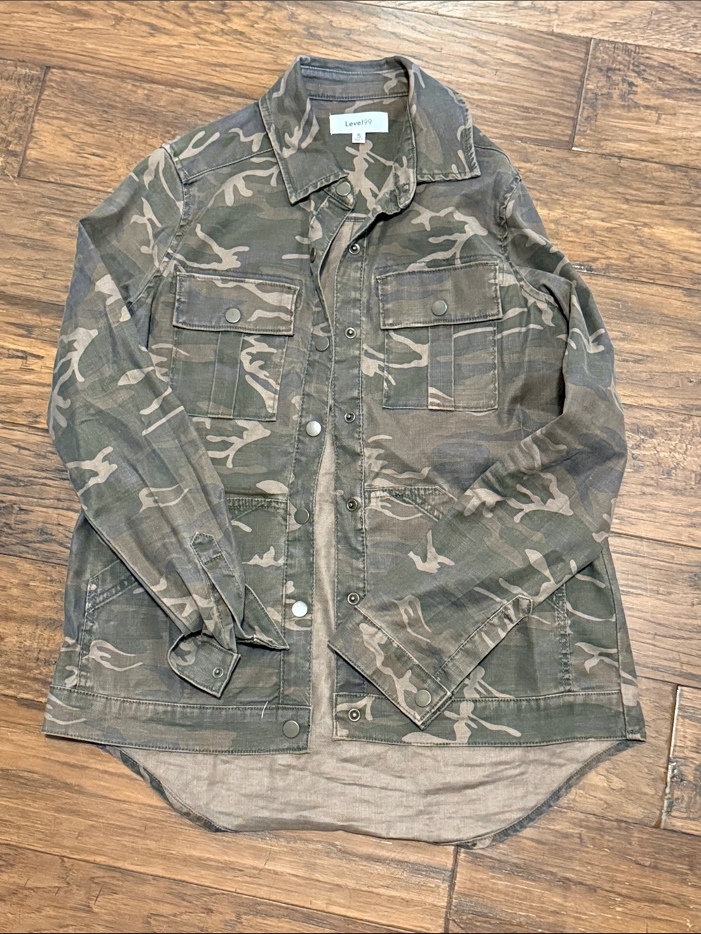Level 99 Camo Button-Front Utility Jacket - Green/Brown